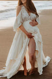 Custome White Vintage Off-the-shoulder Beach Maternity Photoshoot Dress