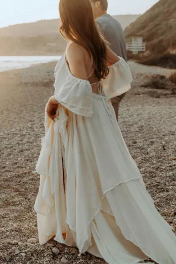 Custome White Vintage Off the shoulder Beach Maternity Photoshoot Dress