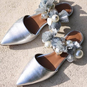 Faux Leather Closed-toe Flats With Imitation Pearl