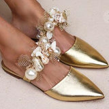 Faux Leather Closed-toe Flats With Imitation Pearl