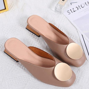Metal Decor PU Closed Toe Shoes Flats Sandals - Glamix Maternity