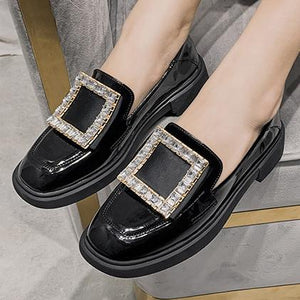 Women's PU Closed Flats With Rhinestone - Glamix Maternity