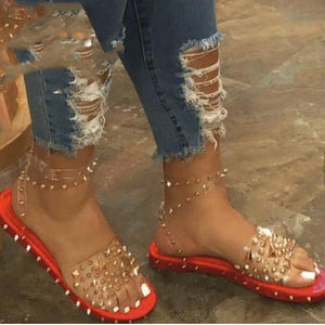 Women's Wide Fit Open-toe Rivets Flat Sandals