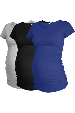 Short Sleeve T-Shirt 3-Pack Ruched Summer Maternity Tops