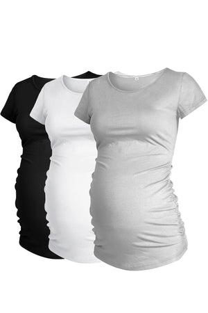 3-Pack Trendy T-Shirt Side Ruched Maternity Tops