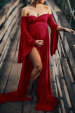 Bell Sleeve Cross Bust Flare Maternity Gown