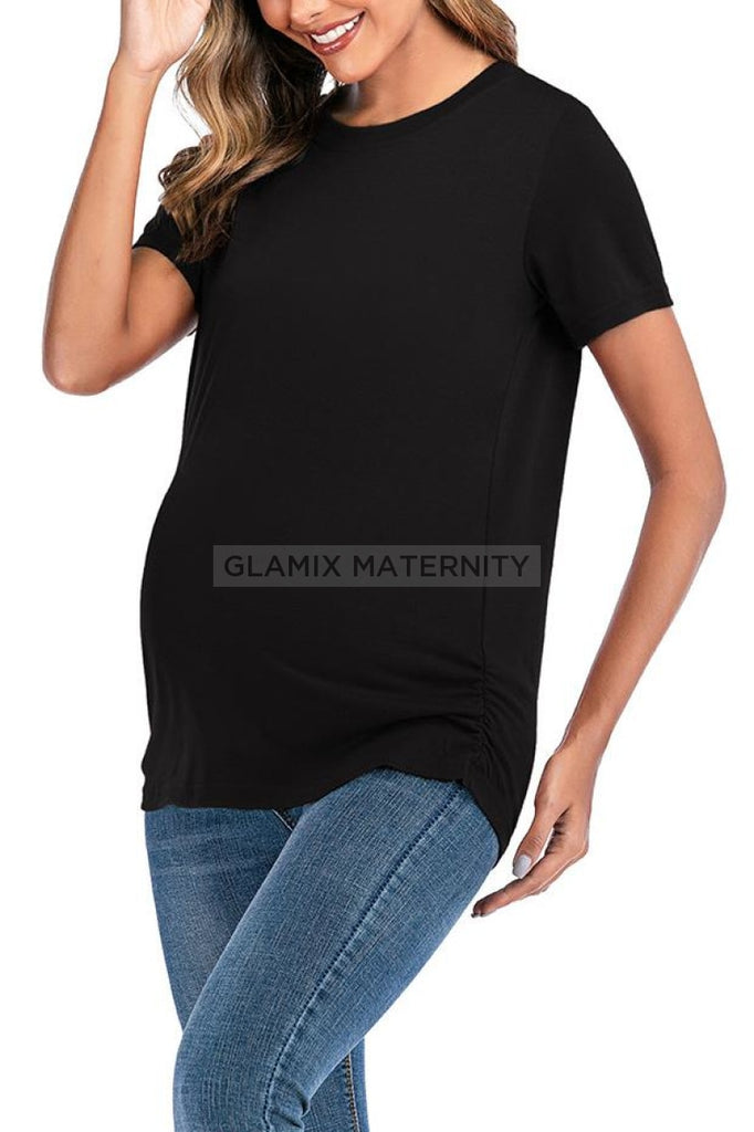 Casual Solid Loose Maternity T-Shirt Black / S Tops