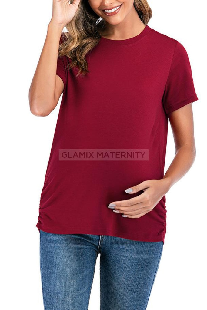 Casual Solid Loose Maternity T-Shirt Burgundy / S Tops