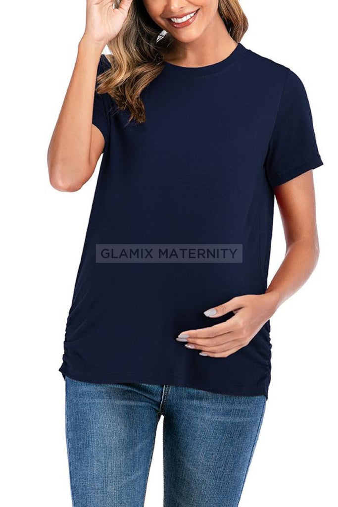 Casual Solid Loose Maternity T-Shirt Dark Navy / S Tops