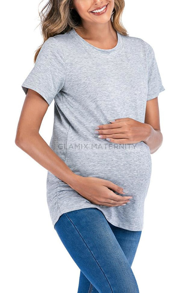Casual Solid Loose Maternity T-Shirt Gray / S Tops