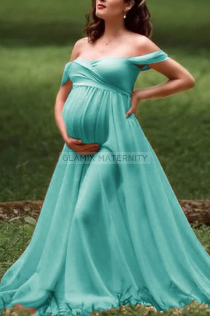 Empire Waist Navy Blue Pleated Maternity Dress