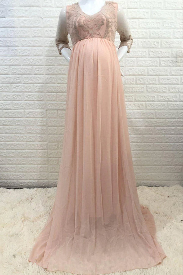 Pregnancy Chiffon Lace Long Maternity Gown Photoshoot Dress