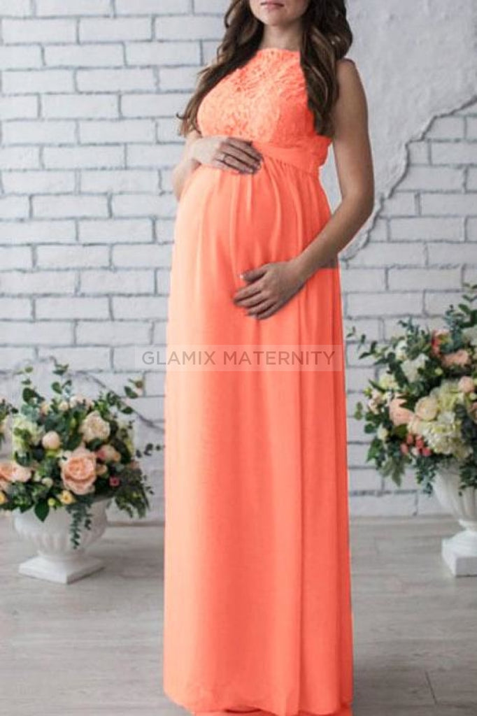 Elegant Maternity Maxi Dress With Lace As In Picture / S Dresses