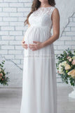 Elegant Maternity Maxi Dress With Lace White / S Dresses
