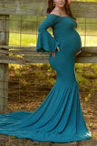 Elegant Off Shoulder Ruffled Photoshoot Maternity Dress As In Picture / S Dresses