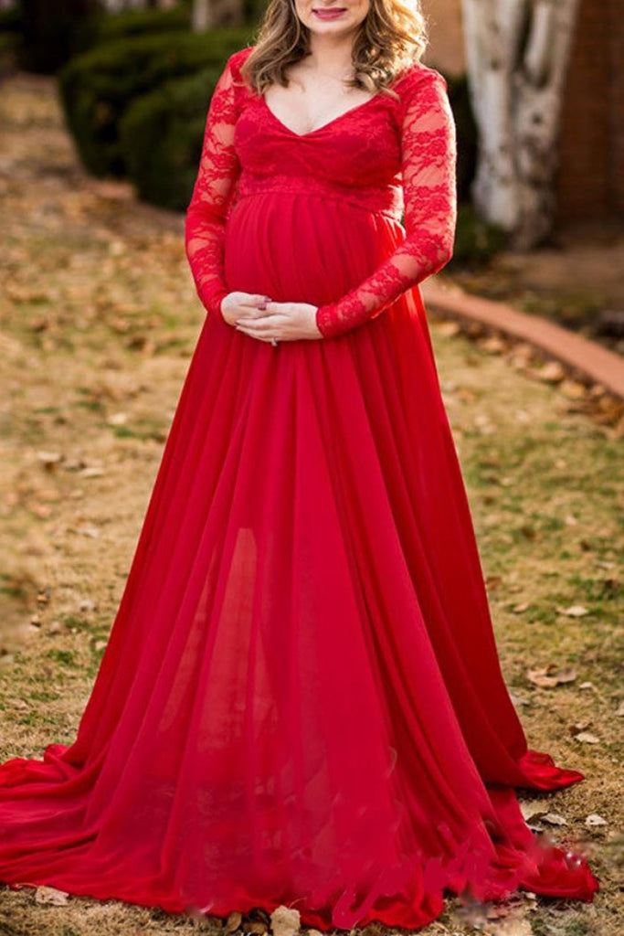 Fabulous A-line Lace Maternity Dress With Sleeves