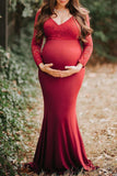 Fabulous Lace Mermaid Maternity Photoshoot Gown With Sleeves