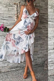 Thin Strap V-neck Maternity Midi Floral Dress