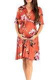 Floral Wrap Maternity Dress For Summer Orange / S Dresses