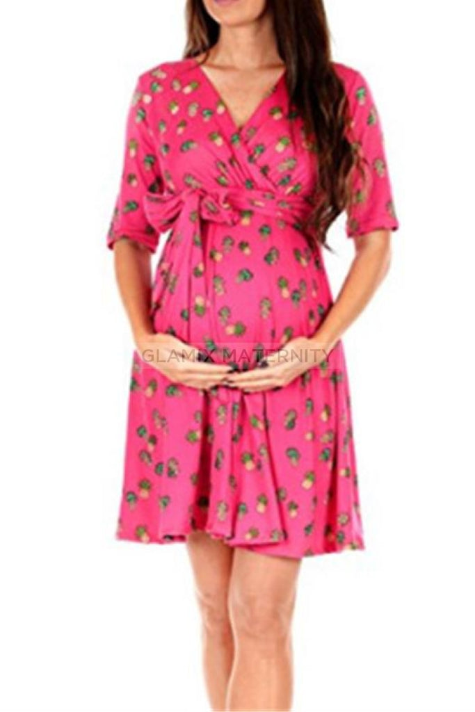 Floral Wrap Maternity Dress For Summer Pink / S Dresses