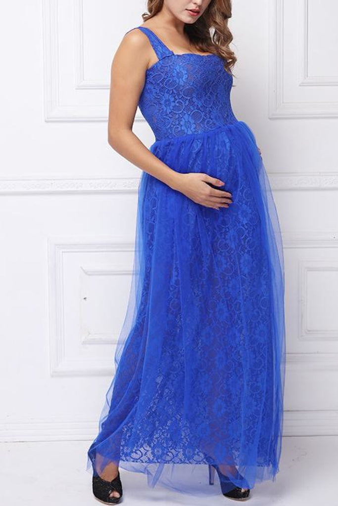 Lace Patched Tulle Cute Maternity Dress For Baby Shower