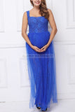 Lace Patched Tulle Cute Maternity Dress For Baby Shower