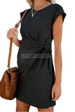 Loose Tie Front Scoop Short Maternity Dress Black / S Dresses