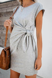 Loose Tie Front Scoop Short Maternity Dress Gray / S Dresses