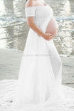 Maternity Short-Sleeve Off Shoulder Open Photoshoot Gown White / S Dresses