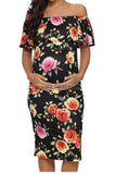 Off Shoulder Floral Maternity Bodycon Dress