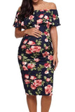 Off Shoulder Floral Maternity Bodycon Dress