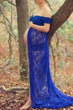 Off Shoulder Open Lace Maternity Photoshoot Dress Royal Blue / L Dresses