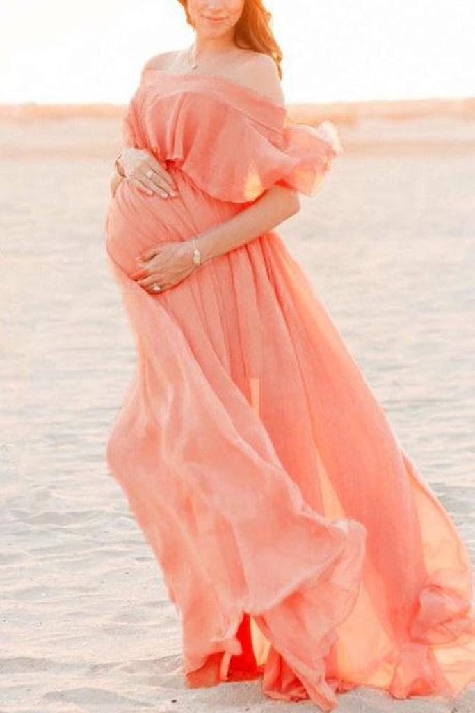 Off-The-Shoulder Loose Photoshoot Maternity Dress As In Picture / S Dresses