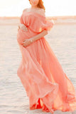 Off-The-Shoulder Loose Photoshoot Maternity Dress As In Picture / S Dresses