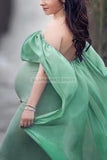 Off-The-Shoulder Photoshoot Maternity Chiffon Flare Gown Green / S Dresses