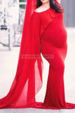 Off-The-Shoulder Photoshoot Maternity Chiffon Flare Gown Red / S Dresses