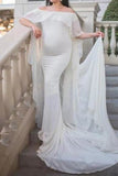 Off-The-Shoulder Photoshoot Maternity Chiffon Flare Gown White / S Dresses