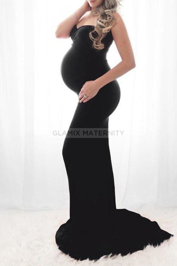 Pregnancy Strapless Sweetheart Flare Maternity Gown Black / S Dresses