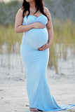Pregnancy Strapless Sweetheart Flare Maternity Gown Light Sky Blue / S Dresses