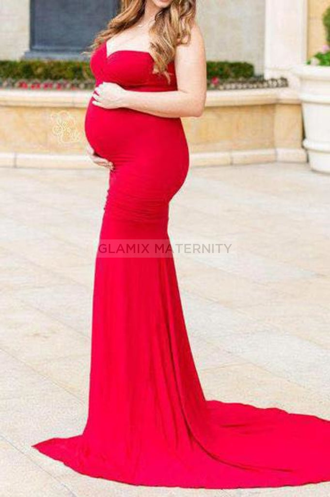 Pregnancy Strapless Sweetheart Flare Maternity Gown Red / S Dresses