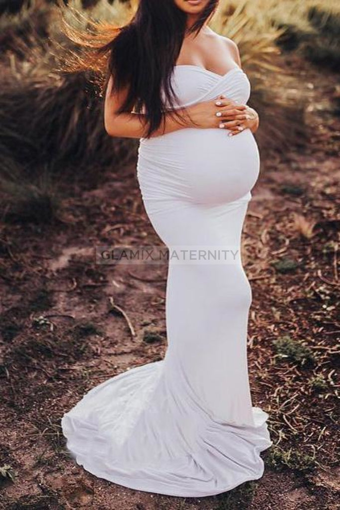 Pregnancy Strapless Sweetheart Neckline Flare Maternity Dress