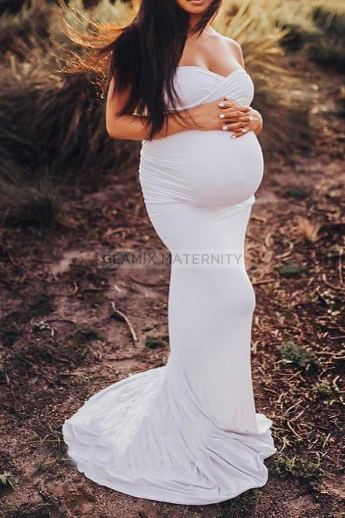 Pregnancy Strapless Sweetheart Flare Maternity Gown White / S Dresses