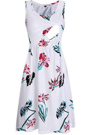 Printed Sleeveless Maternity Nursing Dress
