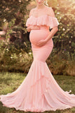 Ruffled Mermaid Maternity Spaghetti Straps Dress Pink / S Dresses