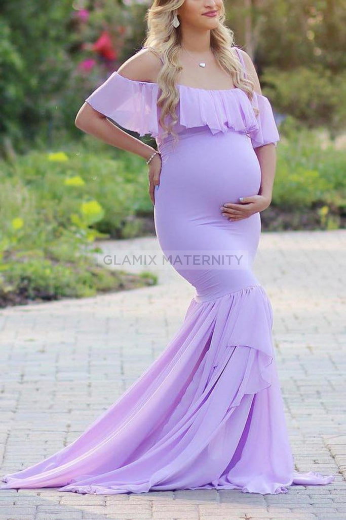Ruffled Mermaid Maternity Spaghetti Straps Dress Purple / S Dresses