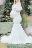 Ruffled Mermaid Maternity Spaghetti Straps Dress White / S Dresses