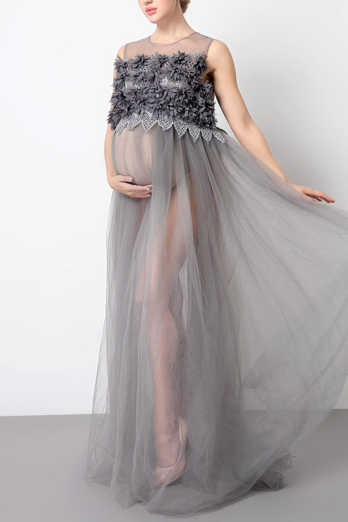 Tulle See-Through Maternity Photoshoot Gown | GLAMIX Glamix Maternity Tulle See-Through Maternity Photoshoot Gown | GLAMIX Glamix Maternity