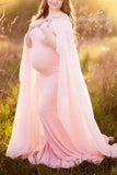 Shawl Ruffled Maternity Gown For Photoshoot Pink / L Dresses