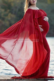 Shawl Ruffled Maternity Gown For Photoshoot Red / L Dresses