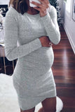 Simple Solid Maternity Tee Dress With Sleeves